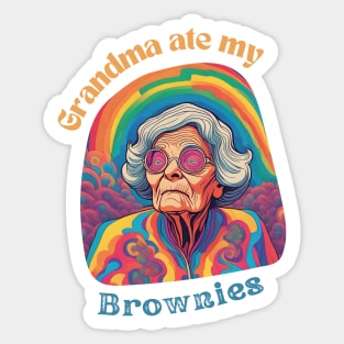 Oops! Grandma Ate My Brownies - Trippy Treat Gone Wrong (Psychedelic Illustration) Sticker